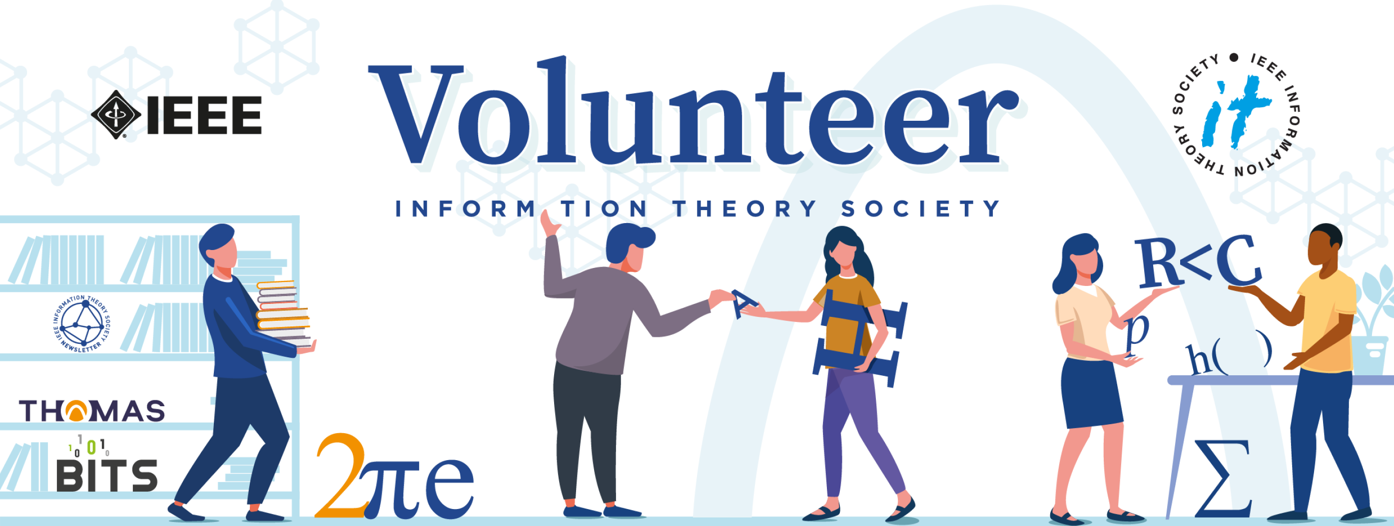 Banner artwork for volunteering, showing members working together
